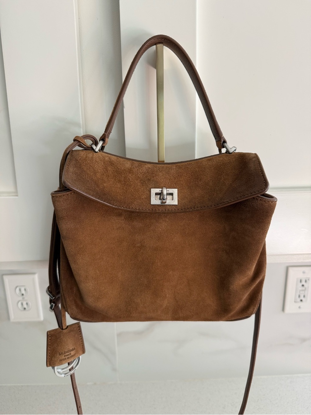 Balenciaga Mini Rodeo Handbag Waxed Suede Crossbody/Top Handle Camel - Picture 13 of 14